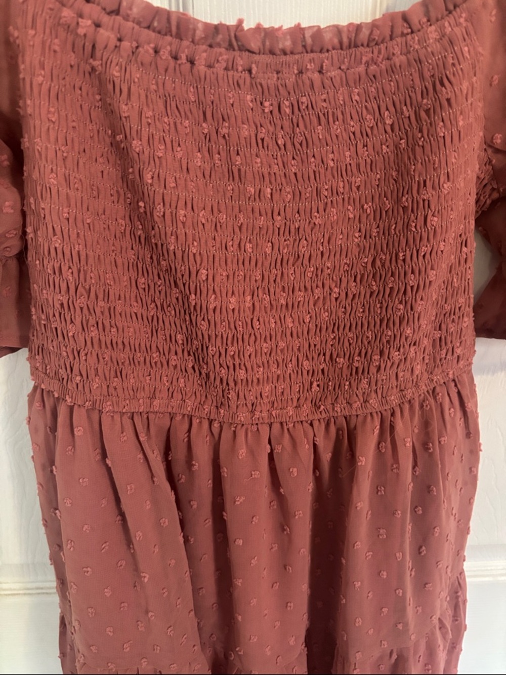 Merokeety Smocked Puff-Sleeve Midi Dress in Dusty Rose NWT - Picture 12 of 12